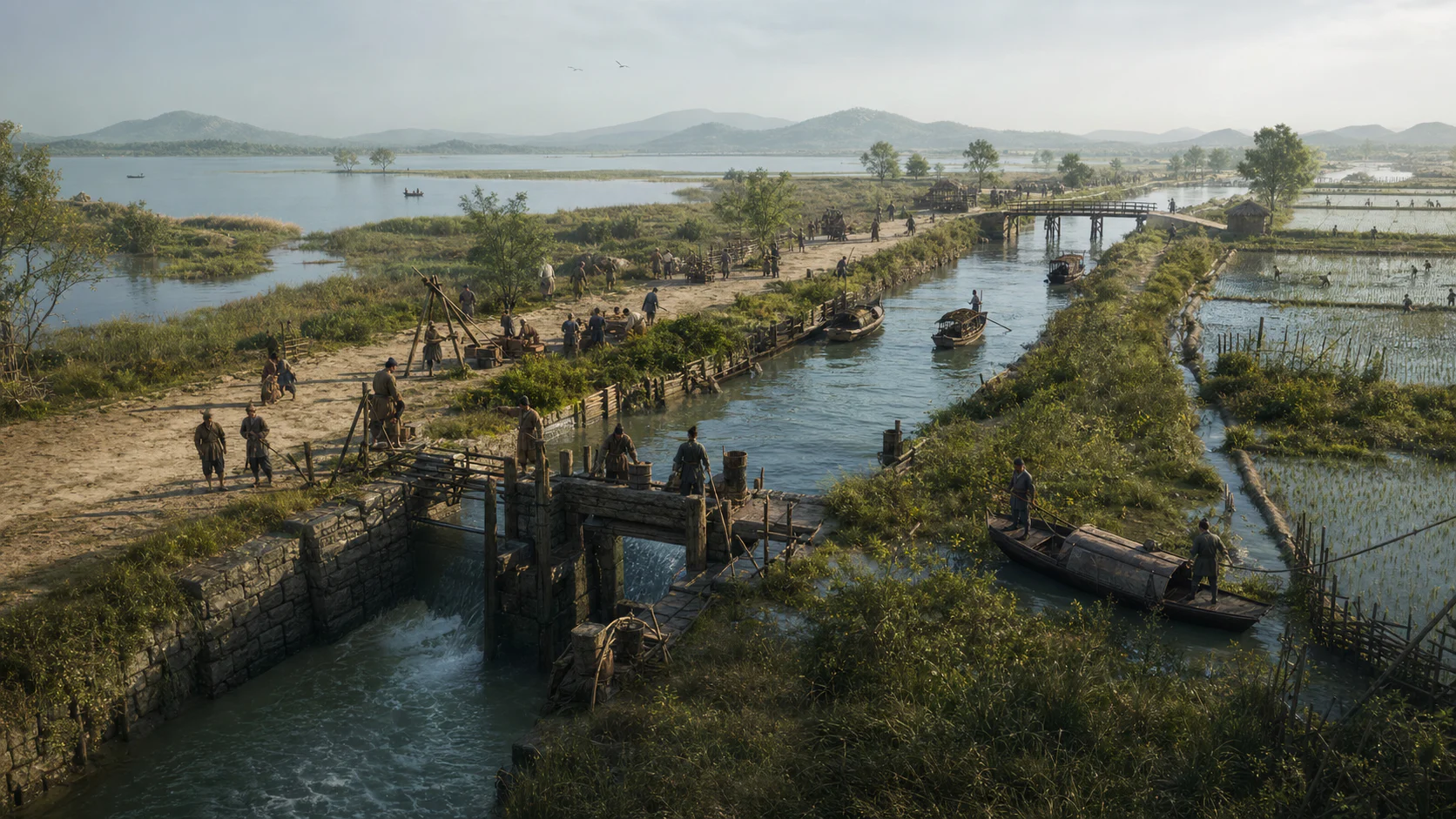 跨湖调蓄水利图文化场景