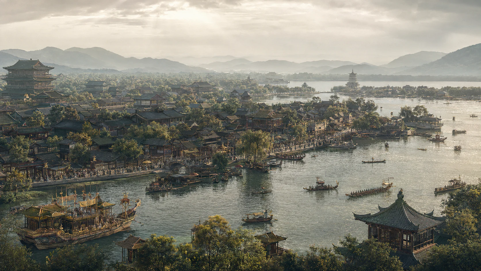 临安湖山行旅图文化场景