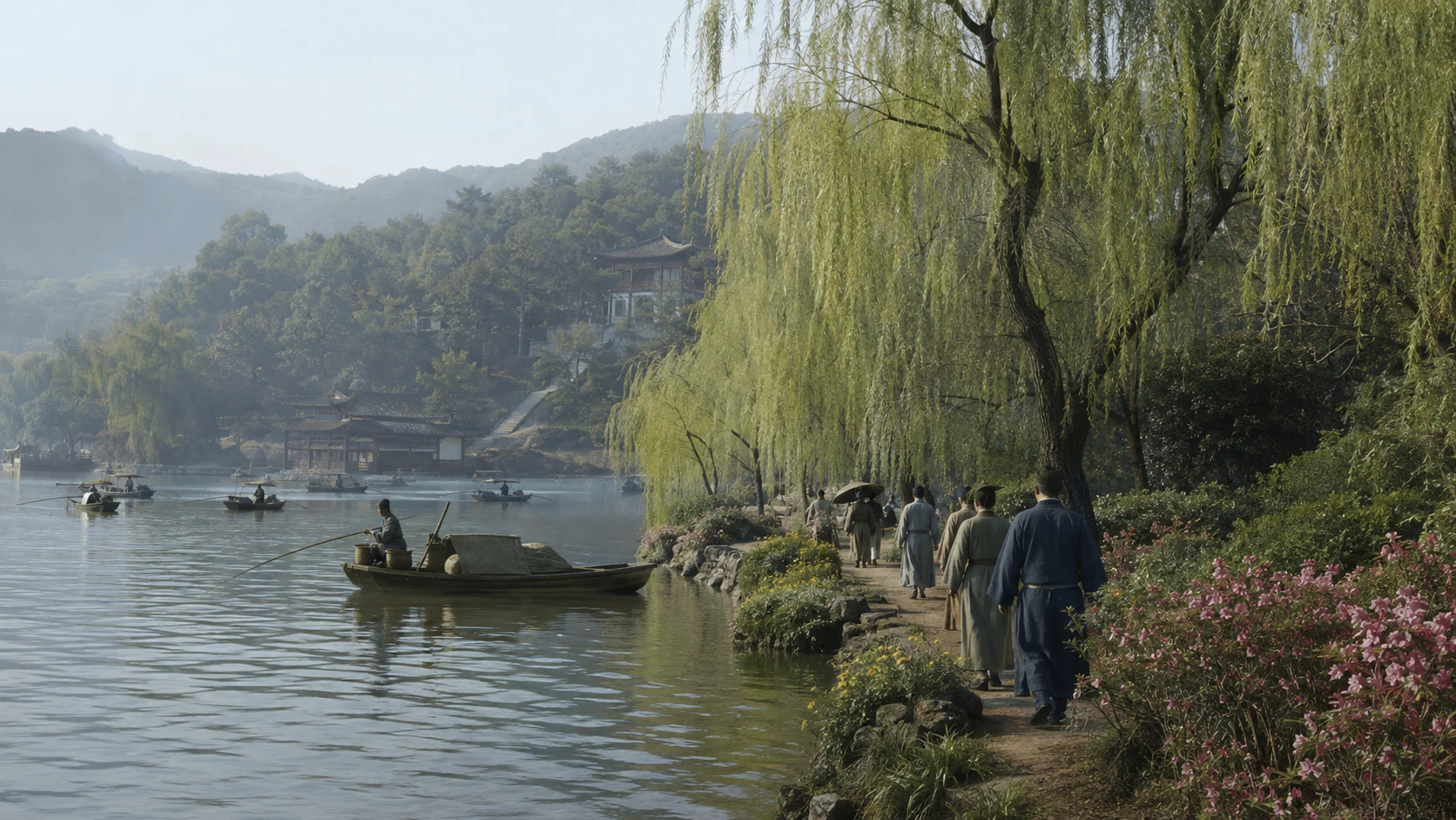 临安湖山行旅图文化场景