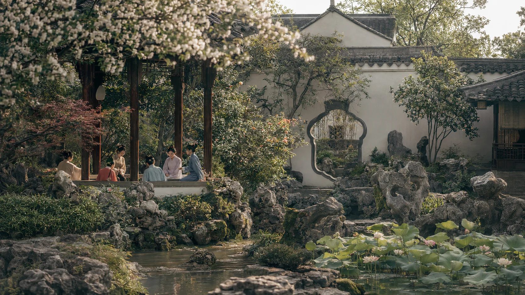 南宋园林叠石理水图文化场景