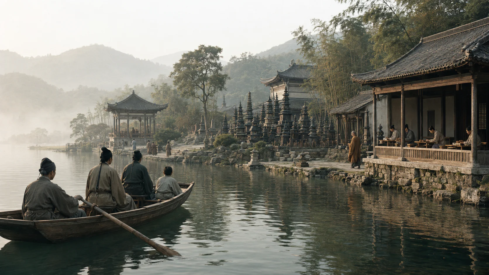 临安湖山行旅图文化场景