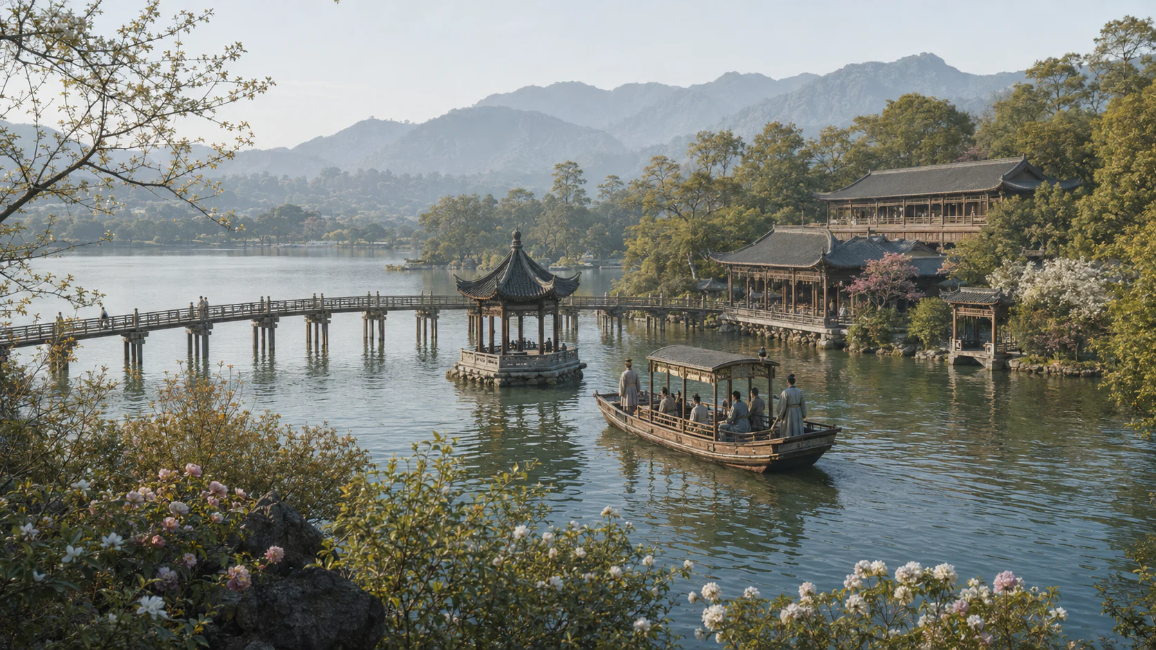 临安湖山行旅图文化场景