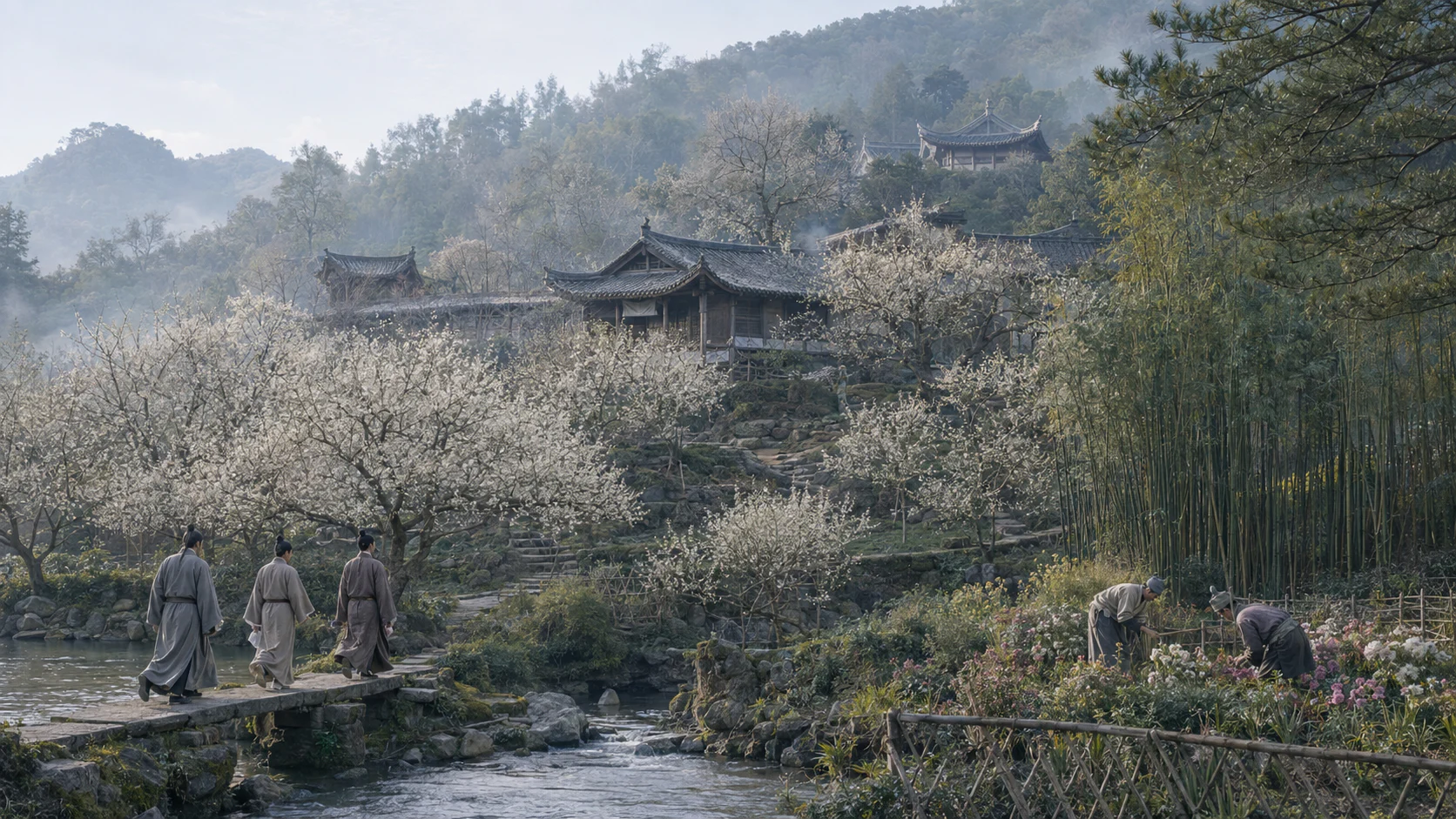 临安湖山行旅图文化场景