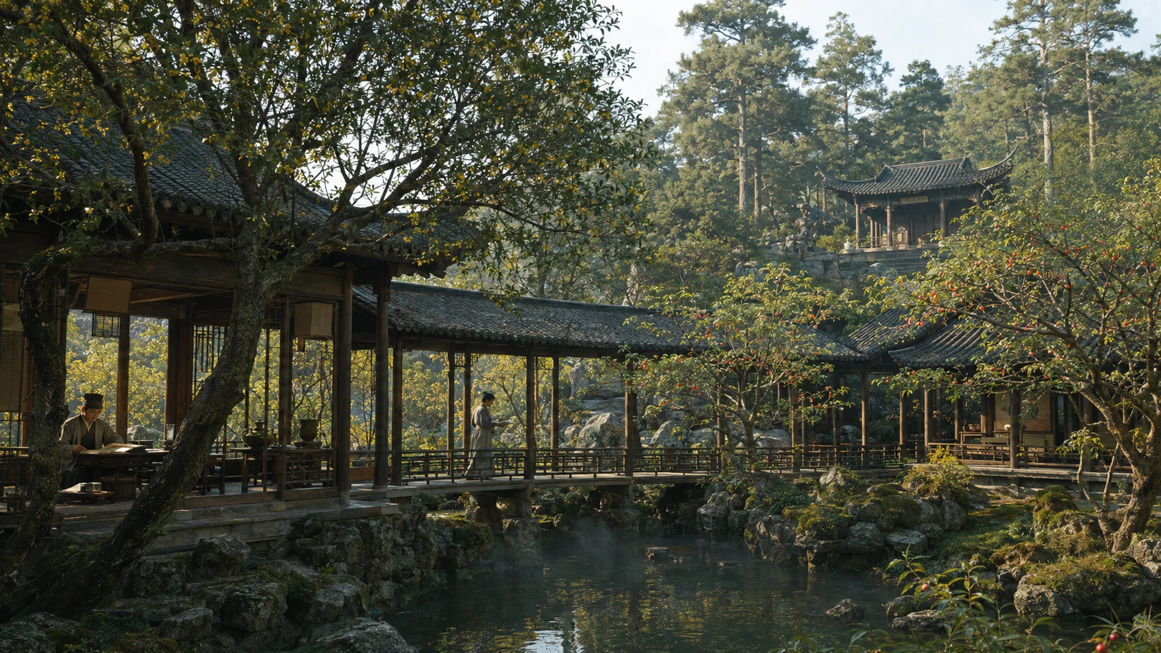 临安湖山行旅图文化场景