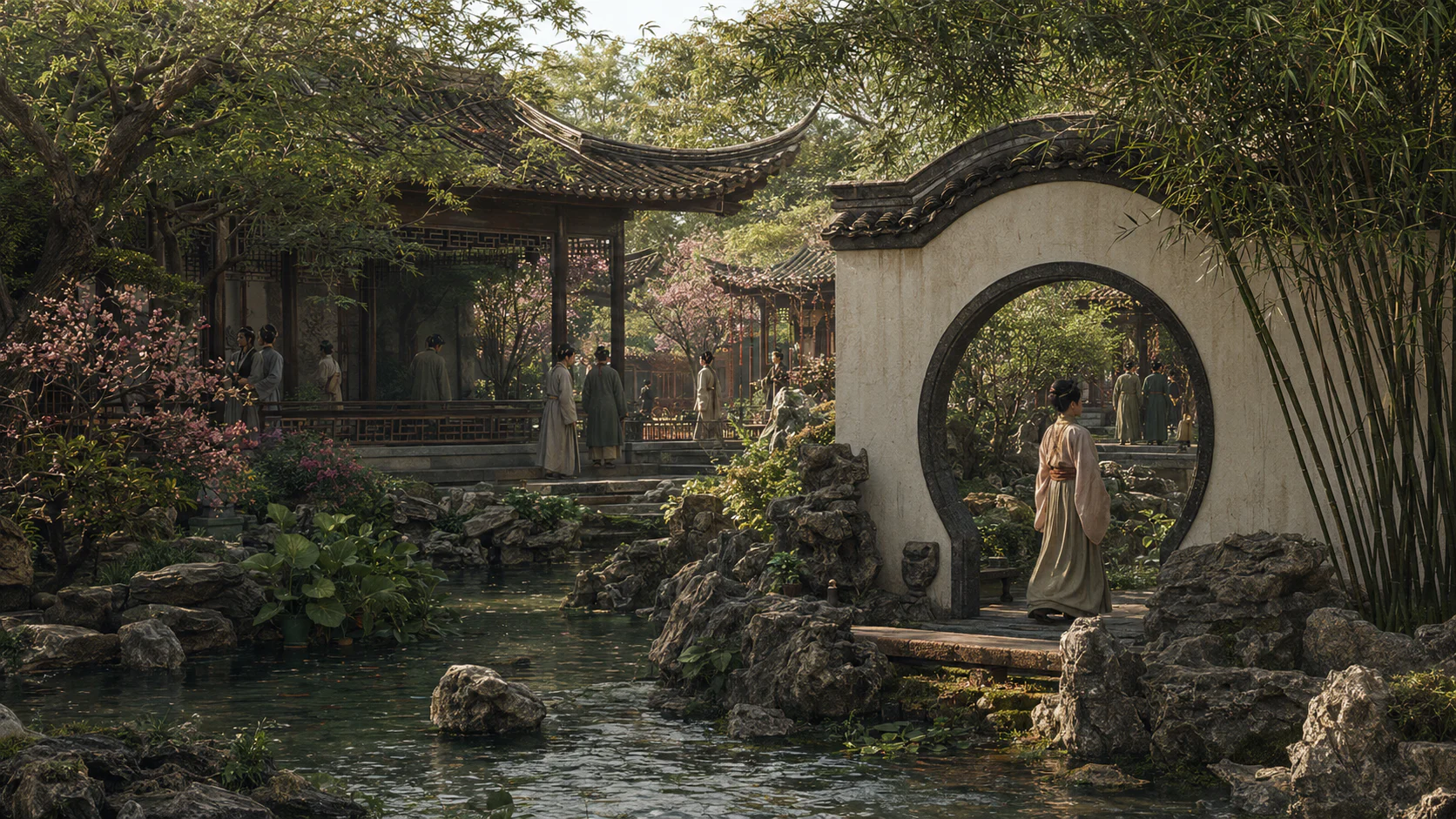 南宋园林叠石理水图文化场景