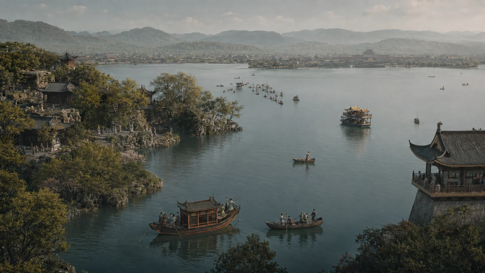 临安湖山行旅图文化场景
